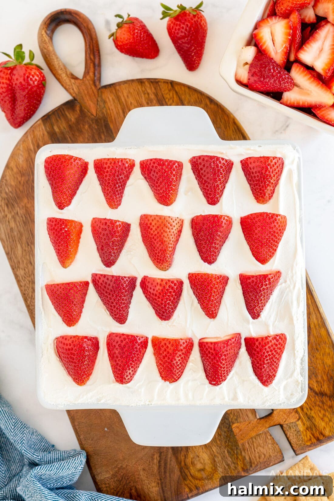 Entire pan of Strawberry Icebox Cake, perfectly set and ready to be served.
