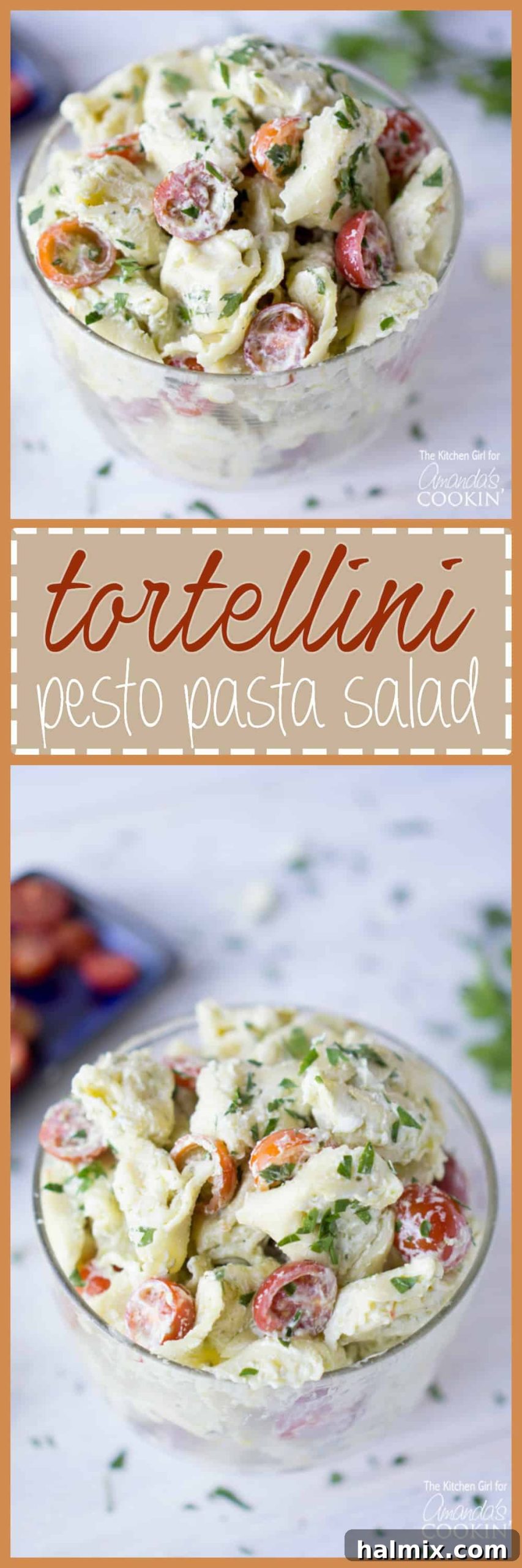 Vibrant Pesto Tortellini Salad 6 pinterest image with text