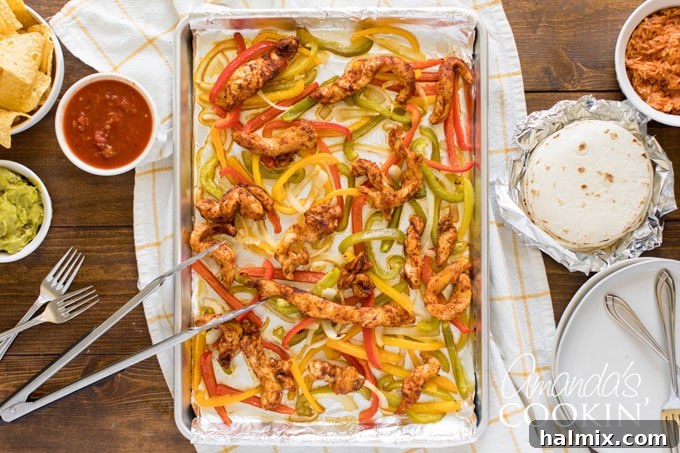 fajita ingredients on a sheet pan