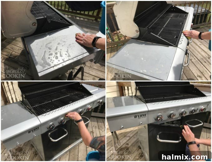 Wipe down the entire exterior of your gas grill with a clean, damp cloth.