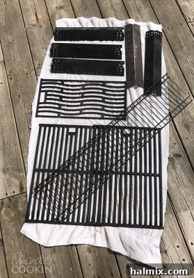 grill parts drying on towel