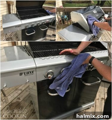 Wipe down all outside surfaces with a towel.