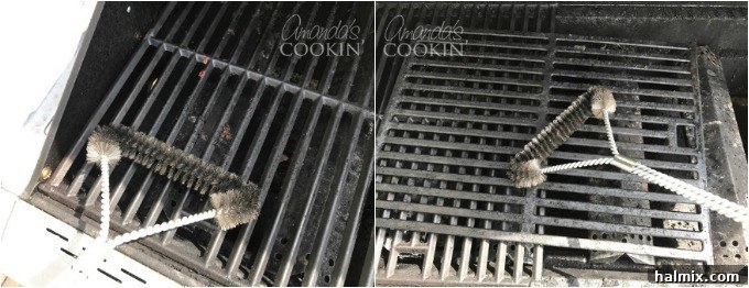 Start by brushing the cooking grates of your gas grill to remove food particles.