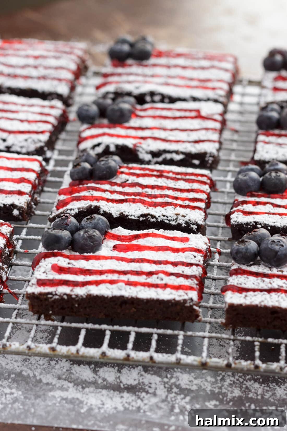 Delicious American Flag Brownies cooling on a wire rack, ready for your patriotic celebration
