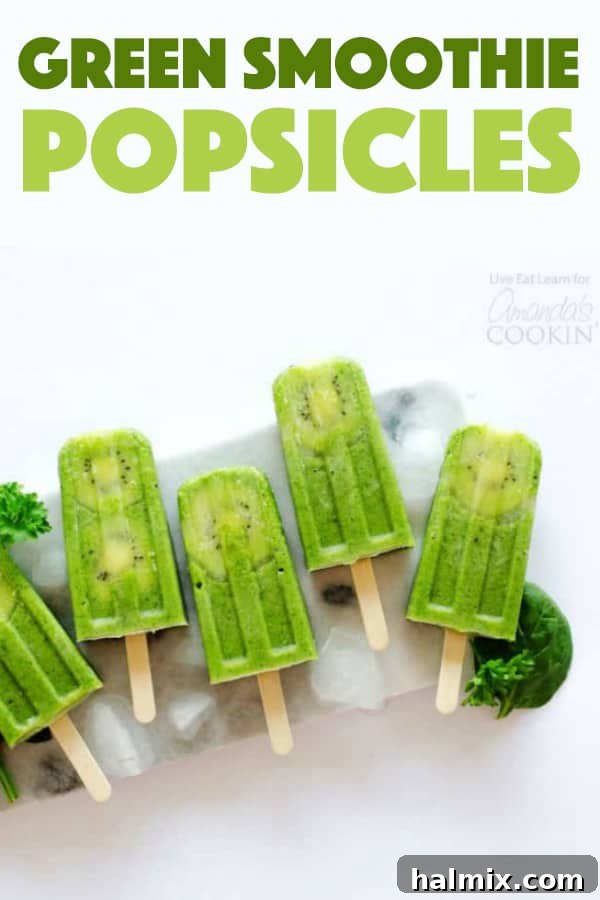 A collection of vibrant green smoothie popsicles, showcasing their appealing look