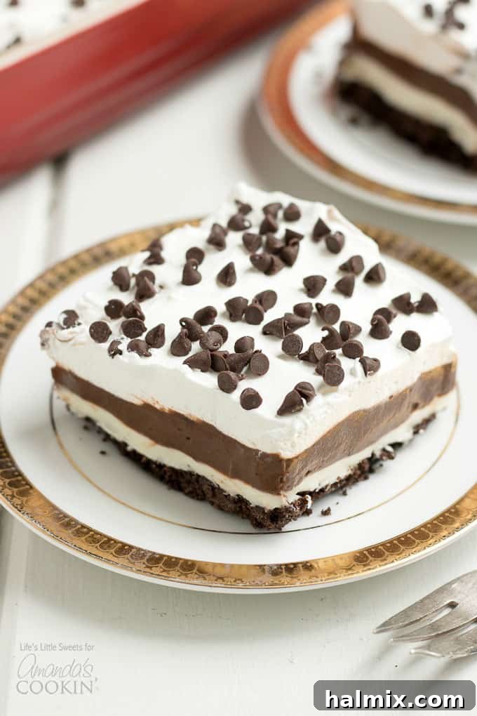 One pan Mocha Lush dessert with a slice removed
