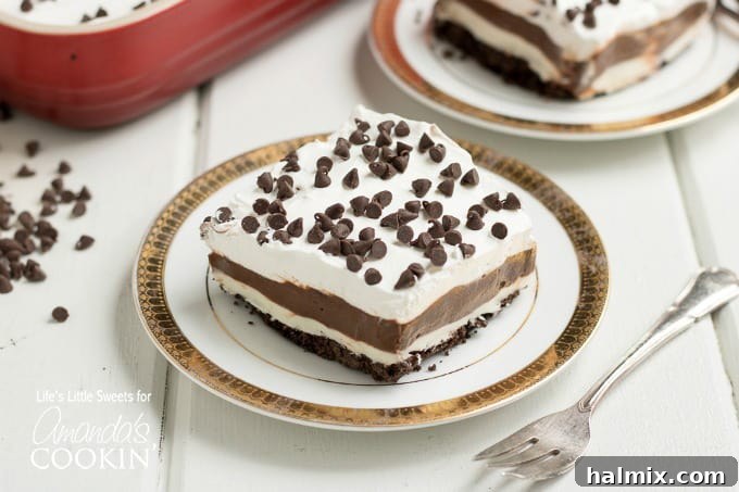 A slice of Mocha Lush dessert on a plate