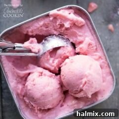 overhead view of strawberry frozen yogurt