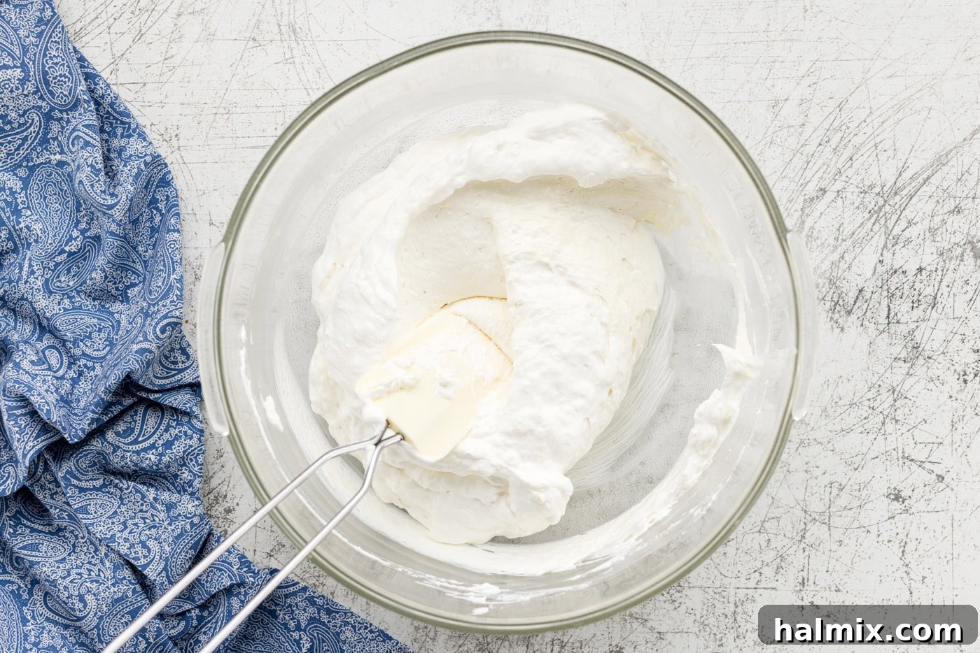 Sweet & Salty Orange Pretzel Bliss 8 whipped cream and cream cheese combined in bowl