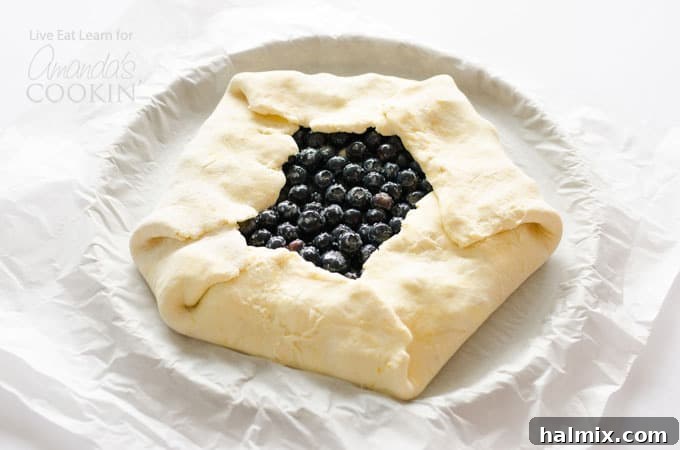 Step-by-step images for making lemon blueberry galette