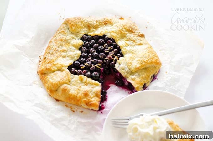 Delicious lemon blueberry galette ready to be served