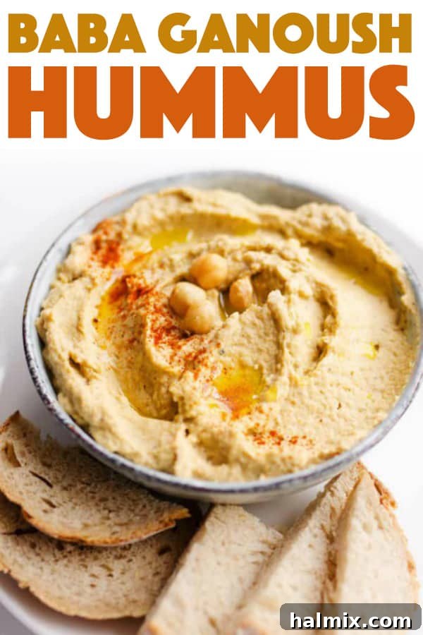 Serve Your Homemade Baba Ganoush Hummus with Your Favorite Dippers Baba Ganoush Hummus in a serving bowl, garnished with olive oil and parsley