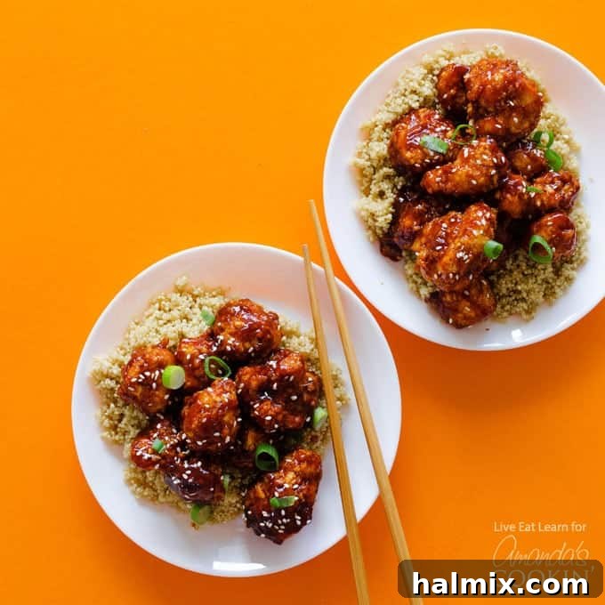 General Tsos Cauliflower on a plate