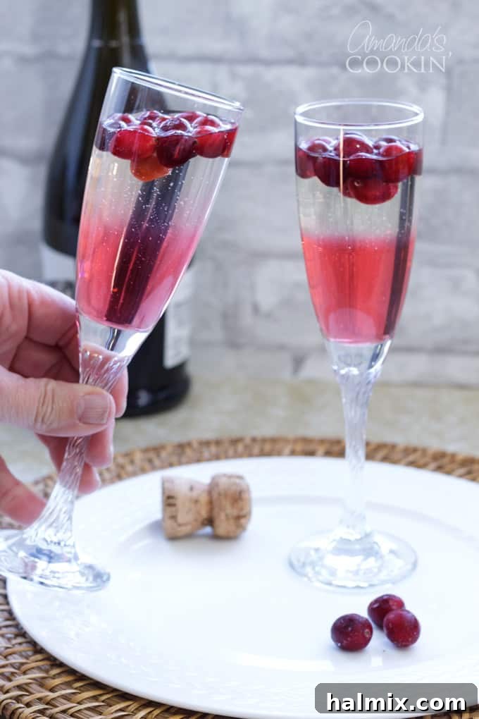toasting glasses of cranberry prosecco punch