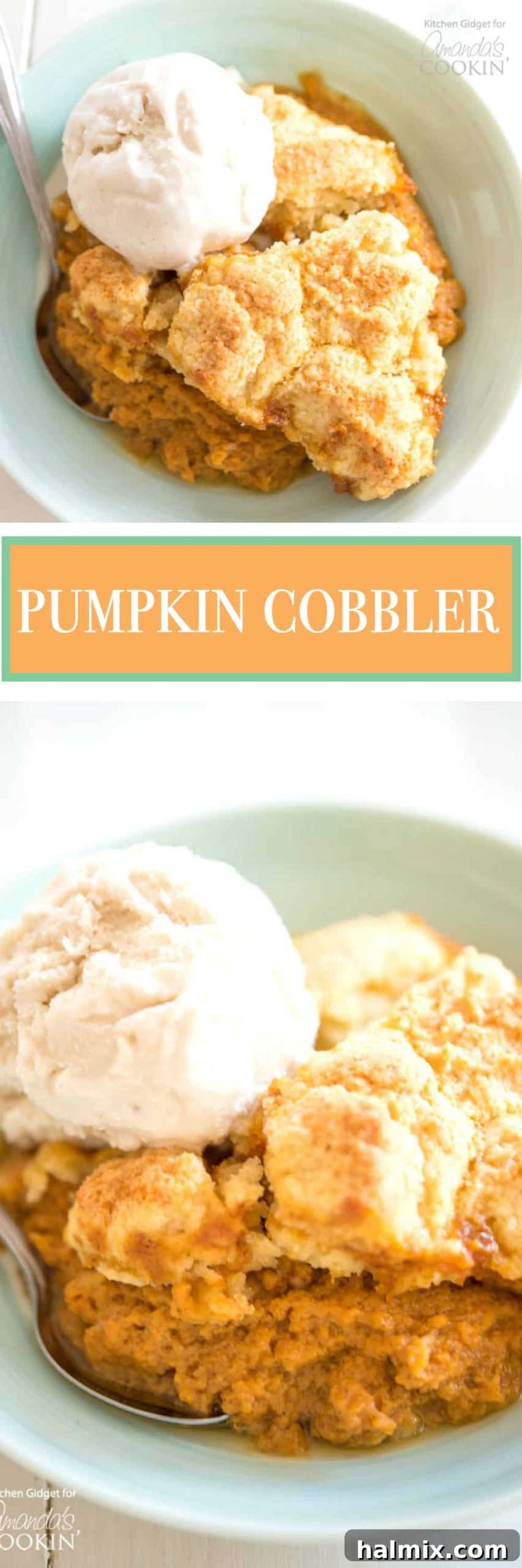 pinterest image with text for pumpkin cobbler
