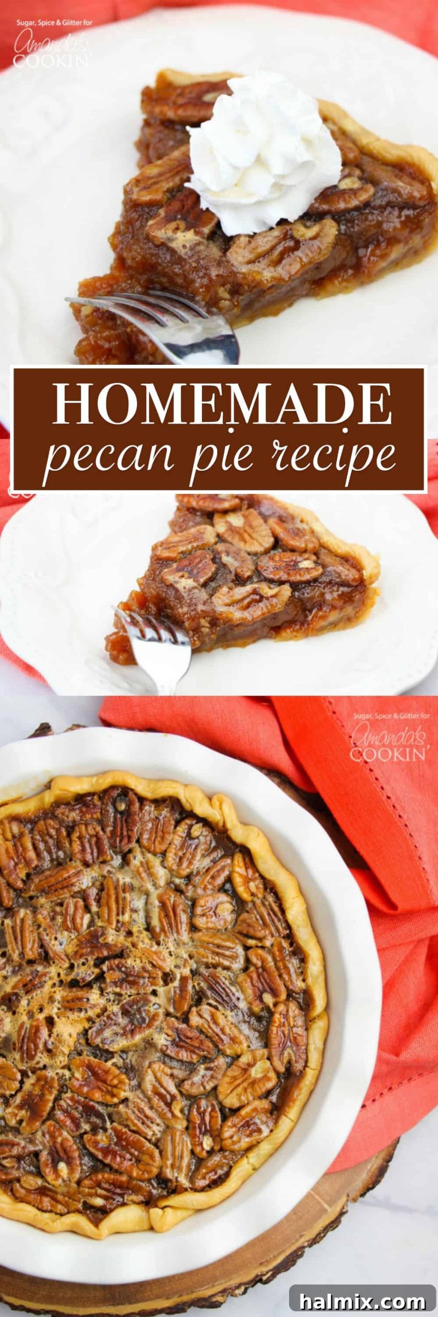 Caramelized Pecan Dream 7 pinterest image with text for pecan pie