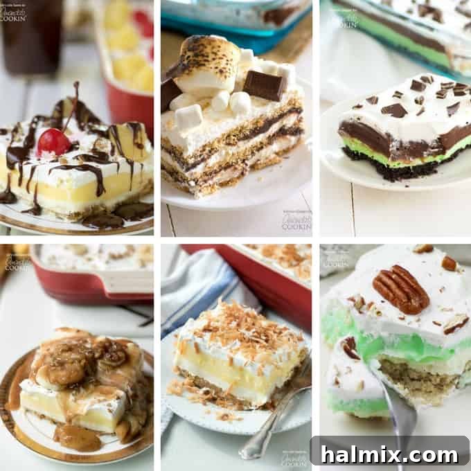 A selection of diverse one-pan desserts, ranging from refreshing fruit-based options to creamy, indulgent treats, designed for easy preparation.