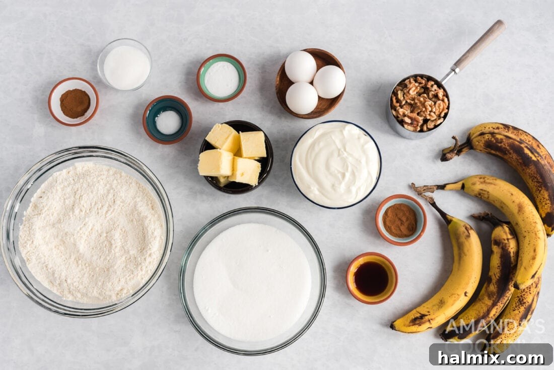 ingredients for sour cream banana bread