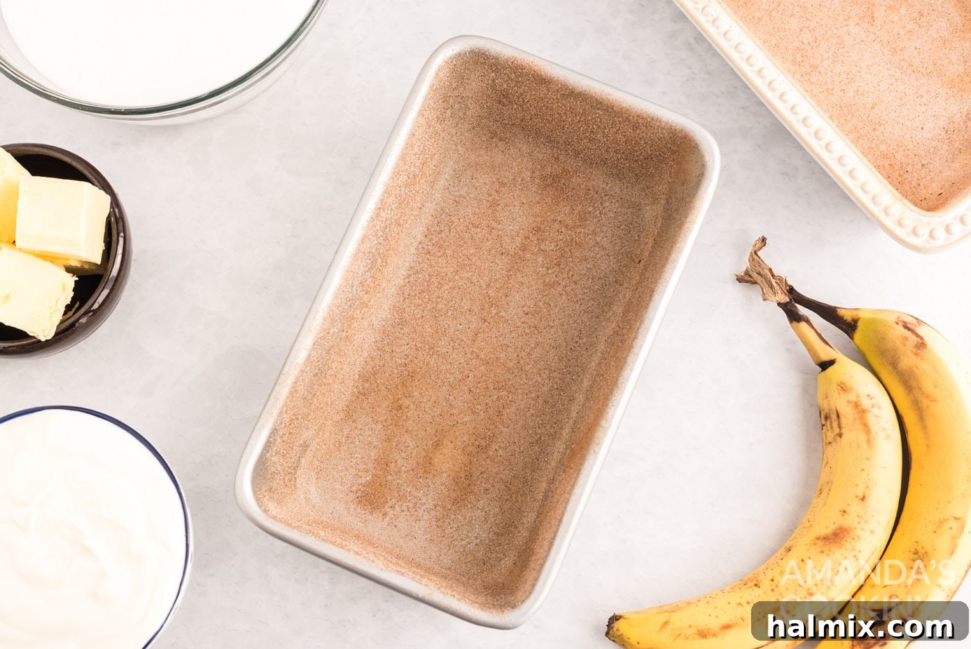 loaf pan dusted with sugar