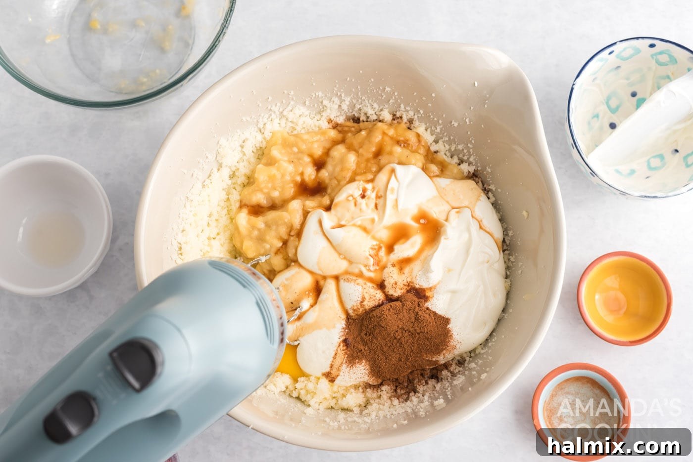 mixing banana bread batter