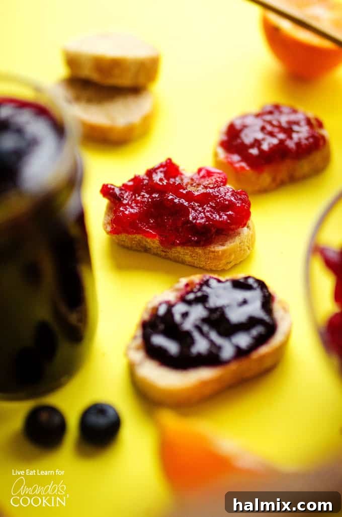 Delicious homemade berry jam in three flavors, ready to be enjoyed.