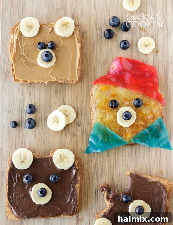 Final Paddington Bear toast with hat and collar made from fruit roll-ups