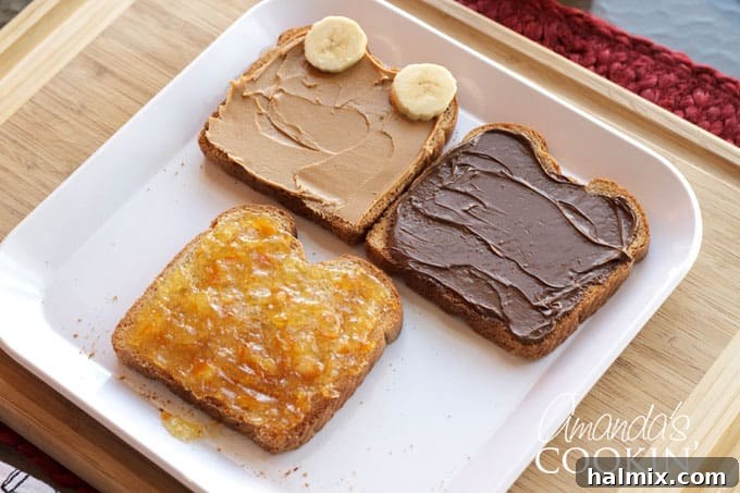 Second step: toasting bread and spreading chocolate hazelnut spread