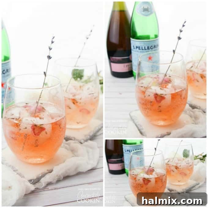 Lavender Rose Spritzers: Perfect for any celebration, captured beautifully. A collage featuring different angles and presentations of the Lavender Rose Spritzer