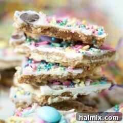 stack of easter candy bark