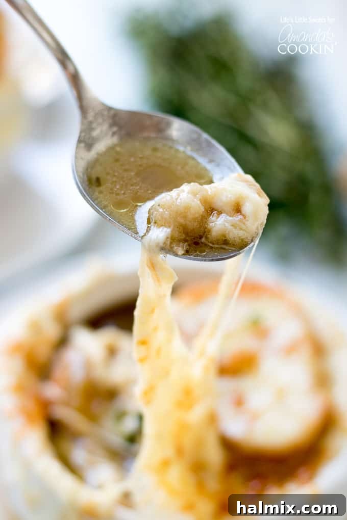 French Onion Soup cheese string