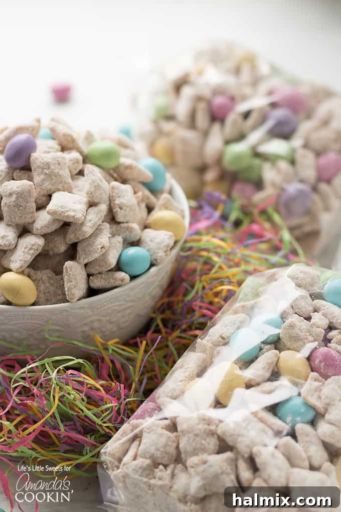 Easter Muddy Buddies ingredients being melted on the stovetop