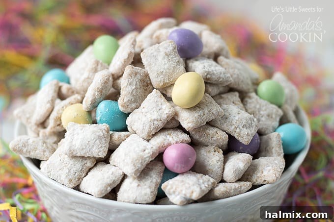 Close-up of pastel colored M&M's in Easter muddy buddies