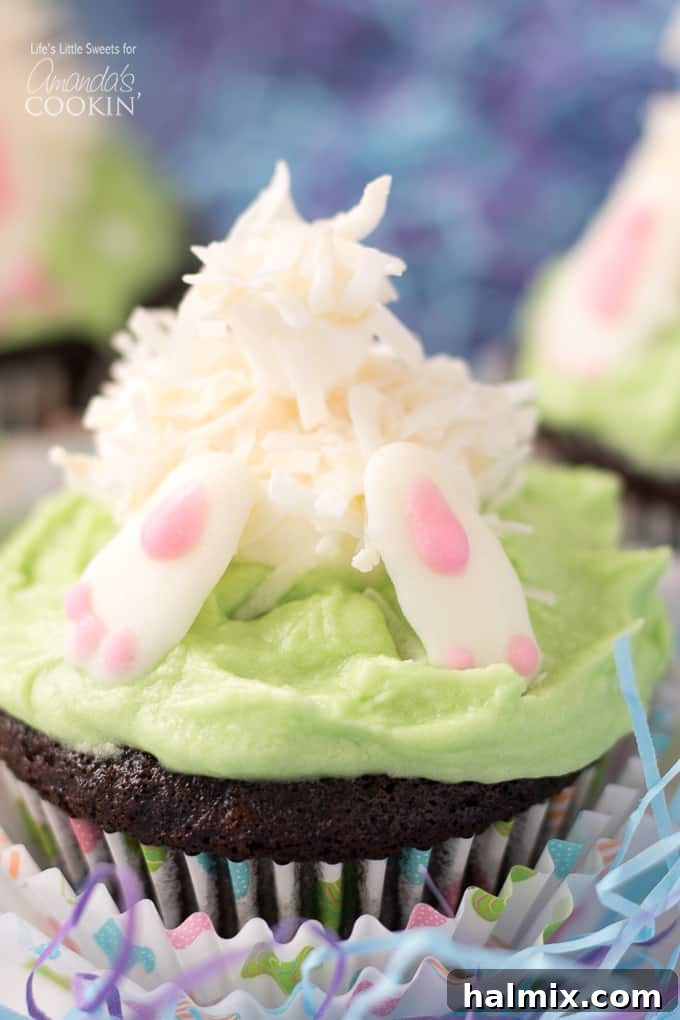 bunny butt cupcake with chocolate feet