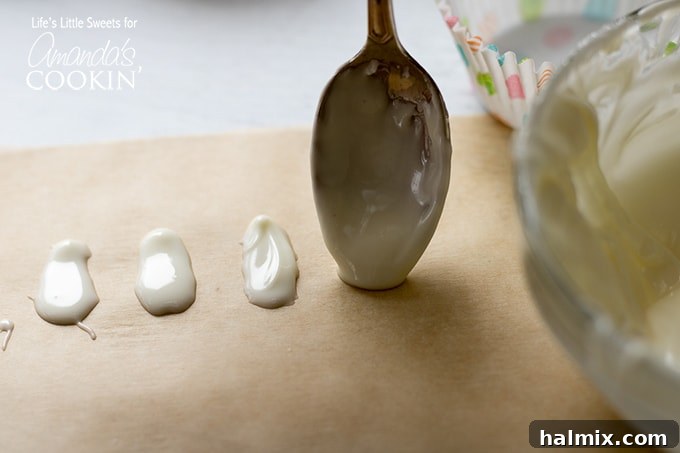 Use a spoon to make chocolate bunny feet