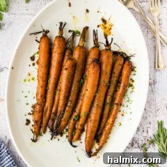 Thumbnail of slow cooker balsamic carrots, glistening with glaze
