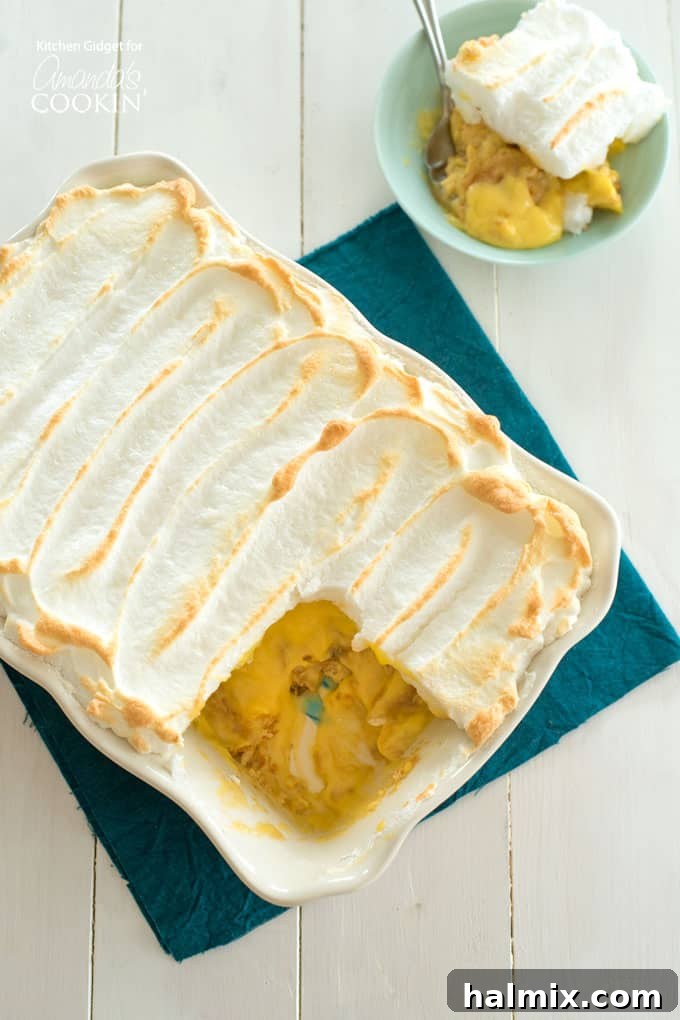 Delicious homemade banana pudding with meringue topping