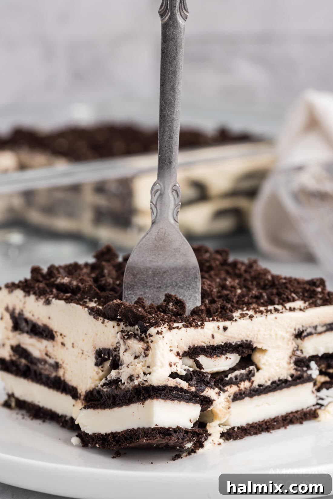 fork poked into Oreo Icebox Cake