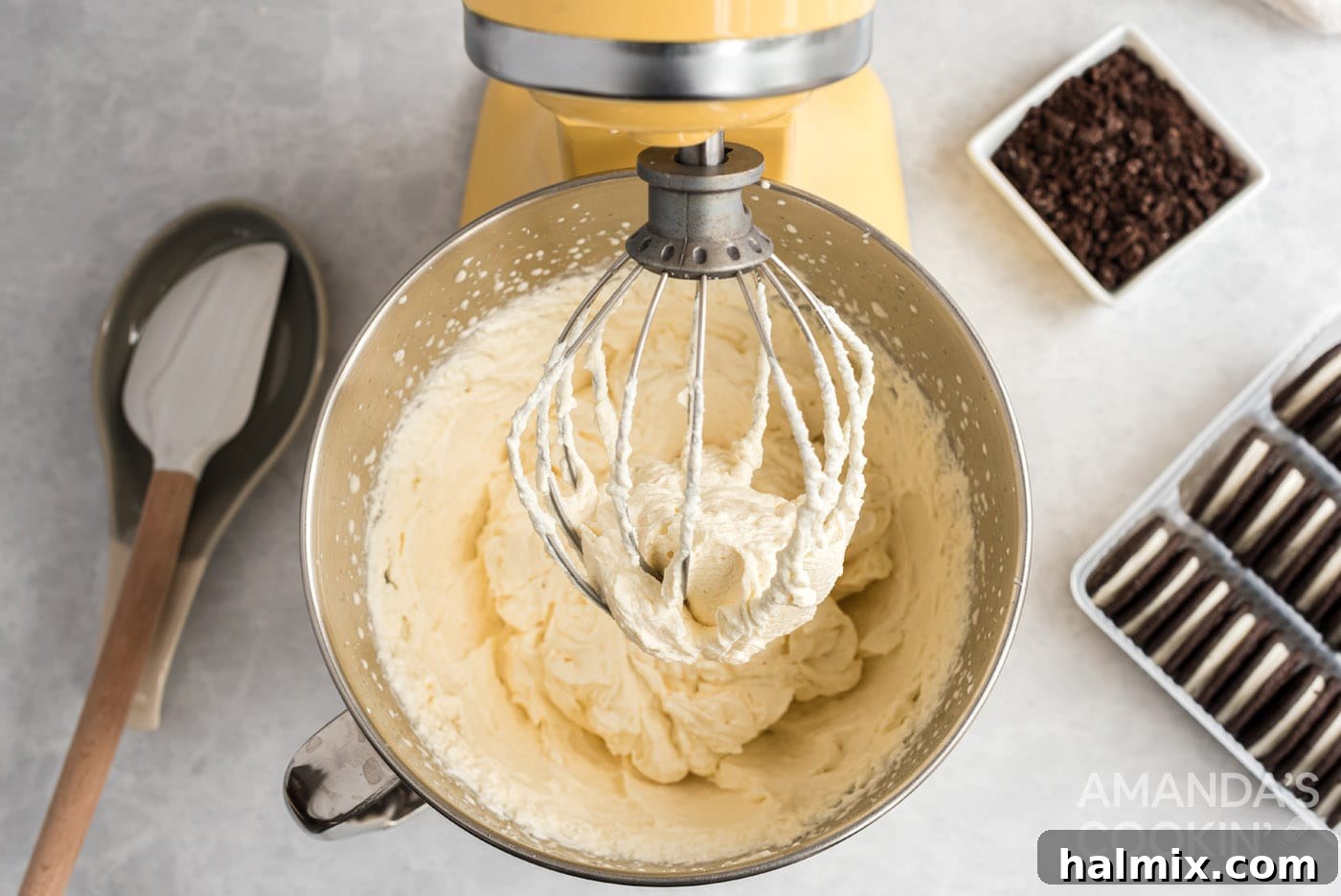 cream, powdered sugar, and vanilla in a stand mixer bowl