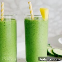 cucumber smoothie garnished with pineapple