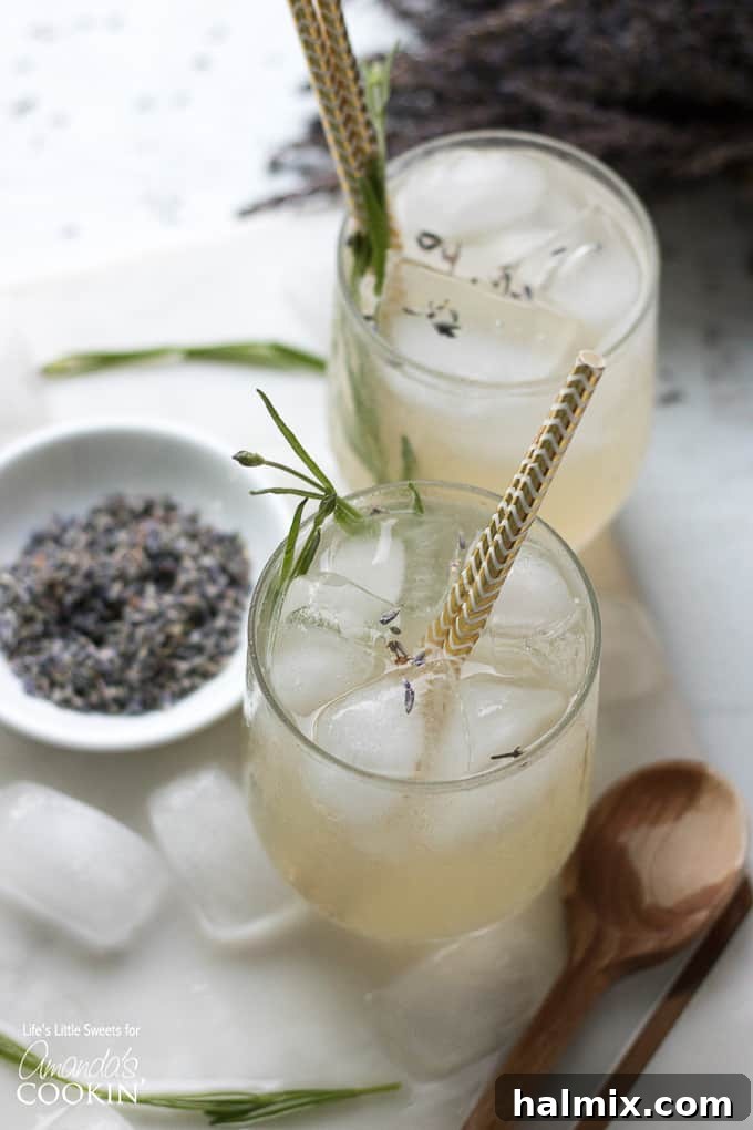 Refreshing Lavender Lemonade served in a glass with dried lavender garnish