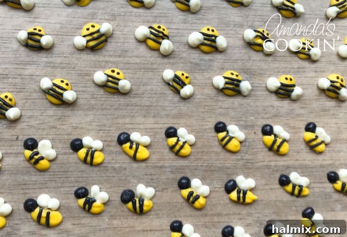Golden Bee Treat Toppers 7 Finished candy melt bee cupcake toppers ready for decorating