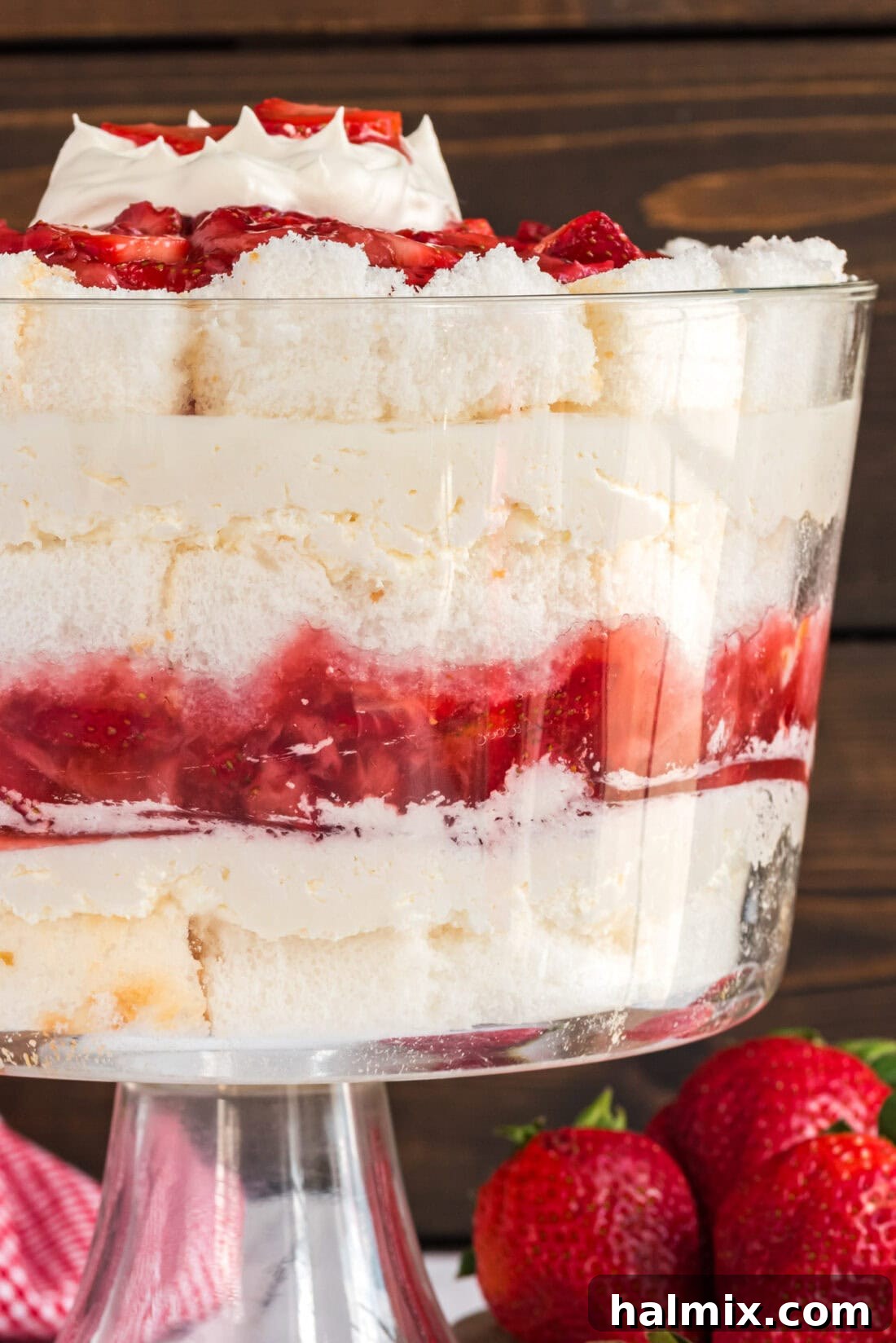 Close up photo of a Strawberry Shortcake Trifle