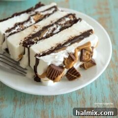 A delicious slice of ice cream cake on a plate, ready to be enjoyed.