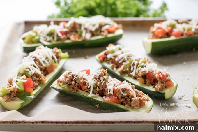 zucchini boats ready for the oven