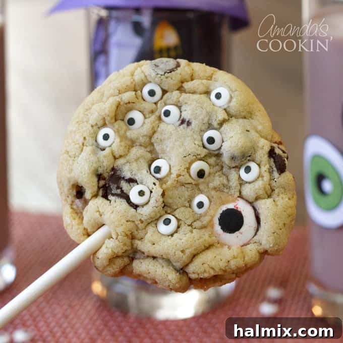Wicked Halloween Bites 7 Monster eyeball cookie pops on sticks with colorful sprinkles