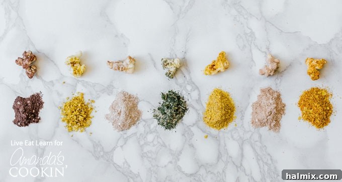 An organized display of various spices and ingredients laid out on a clean kitchen counter, ready for mixing into delicious popcorn seasonings.