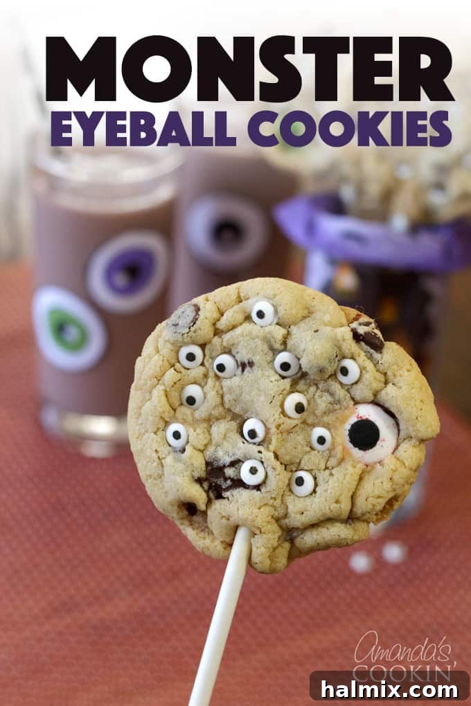 We've turned our favorite chocolate chip cookie recipe into monster eyeball cookie pops! A fun treat for Halloween that kids and adults will love! #halloweencookies #monstercookies #eyeballcookies #chocolatechipcookies #halloweenrecipes #candyeyeballs #lollipops #cookiepop #sponsored #PourMoreMilk #MilkLife #FarmToTable #MadeLocal #Sustainable #RecipeOfTheDay #EatLocal #SimpleIngredients #MadeFresh #Foodie #GoodEats #Halloween #HalloweenRecipes #HalloweenParty #HalloweenDIY #HalloweenTreats monster eyeball cookie pops