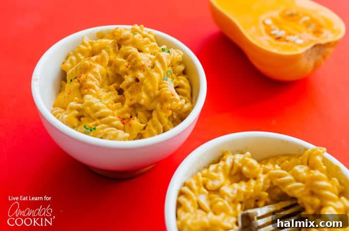 Butternut Squash Mac and Cheese served in multiple bowls, styled horizontally.