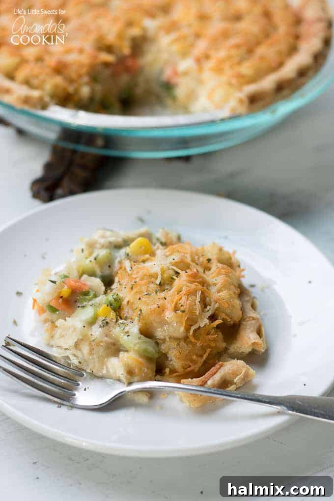 A serving of Chicken Pot Pie Tater Tot Casserole
