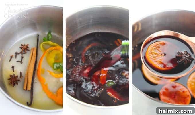 Step-by-step photos showing how to prepare mulled wine